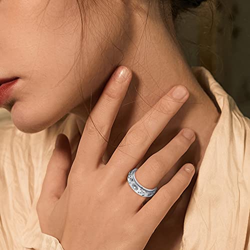 Magitaco Stainless Steel Spinner Rings Fidget Band Rings Moon Star Flower Butterfly Anxiety Rings for Women Men - color: Sun & Moon & Star