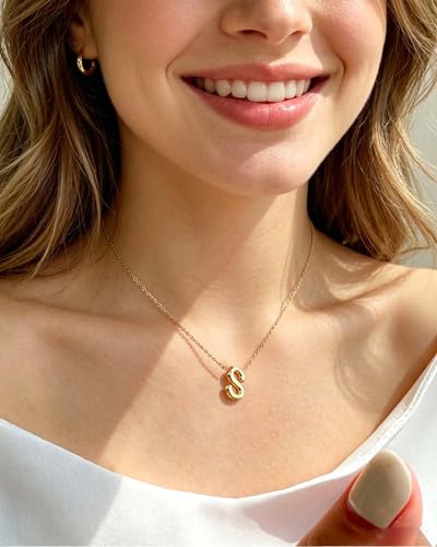 Gold Initial Necklace for Teen Girls Women Letter necklaces Jewelry Gifts | Gifts for Girls Women, Teen Girl Gifts Trendy Stuff, Bubble Letter Pendant Necklace - style: O
