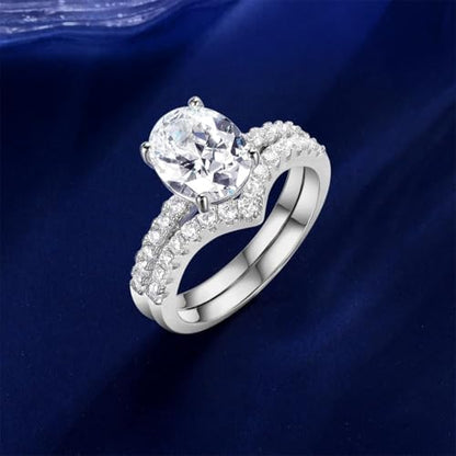 MDFUN 18K Gold Plated Promise Eternity Ring for Women, 7 * 9mm Oval Cubic Zirconia Two-in-One Rings Wedding Band Engagement - color: White