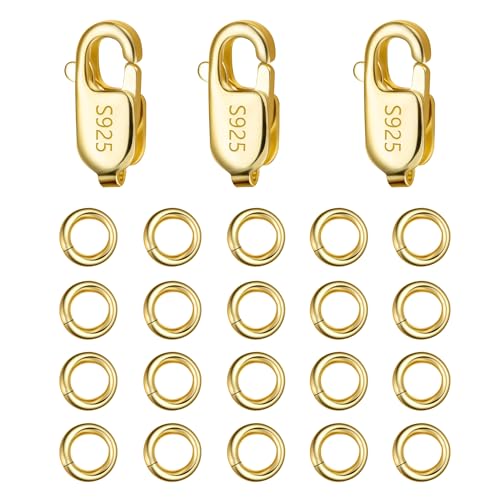 23PCS Gold Jewelry Making Supplies Italian Clasps with Open Jump Rings Set | Small Spring Italian Clasps Lobster Claw Jump Rings Necklace Chains Connect Link Repair kit Supplies 925 Jewelry Findings - color: 23PcsB_Gold