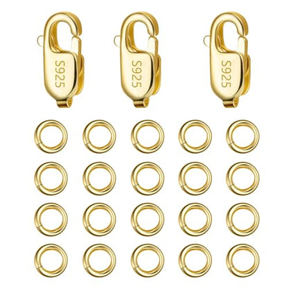 23PCS Gold Jewelry Making Supplies Italian Clasps with Open Jump Rings Set | Small Spring Italian Clasps Lobster Claw Jump Rings Necklace Chains Connect Link Repair kit Supplies 925 Jewelry Findings - color: 23PcsB_Gold