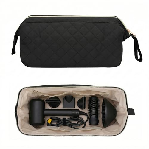 TeeYee Nylon Hair Tools Travel Bag for Dyson Airwrap Quilted Toiletry Bag | Travel Storage Bag for Shark Flexstyle/Curling Iron,Water-repellent,Wide-open,Well-structured,Heat-safe lining,001black - color: Black