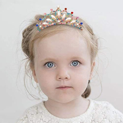 ANBALA Small Tiara Crown with Hair Comb, 3 Pack Mini Tiara Crown Crystal Hair Accessories Hair Styling (Gold + 7 Color Crystal) - color: Gold+7Color Crystal