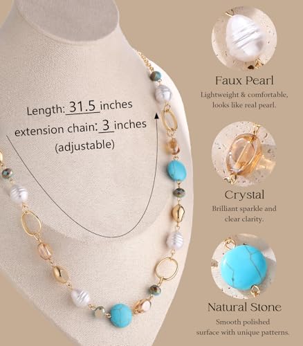 Long Gold Necklaces for Women Trendy Beaded Chain Necklace Chunky Costume Jewelry Gifts for Her - color: Turquoise
