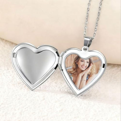 PHOCKSIN Personalized Locket Necklace for Women Photo Necklace with Customized Picture Birth Flower Birthstone Customizable Birthday Gifts - color: #01-Heart Silver(hot!)