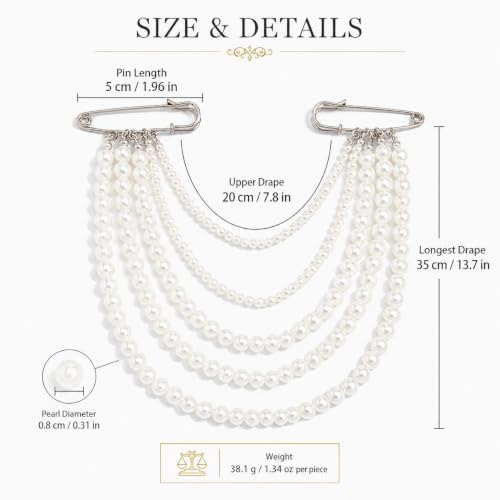 Pearl Pin Brooch for Women Men Vintage Multi Layer Faux Beaded Shoulder Jewelry U Shaped Lapel Chain Accessory Gift