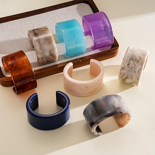 Colorful Acrylic Resin Open Bracelet Geometric Simple Transparent Tortoiseshell Acetate Plate Cuff Bangle Lightweight Chunky Thick Thin Wide Face Plastic Bracelet for Women Jewelry - color: A dark blue