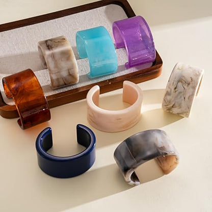 Colorful Acrylic Resin Open Bracelet Geometric Simple Transparent Tortoiseshell Acetate Plate Cuff Bangle Lightweight Chunky Thick Thin Wide Face Plastic Bracelet for Women Jewelry - color: A dark blue