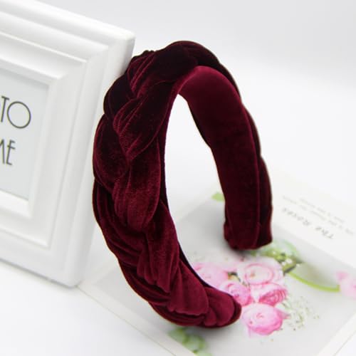 Red Headbands for Women Braided Headbands Velvet Padded Hairbands Cute Hair Accessories for Women Girl - color: Red