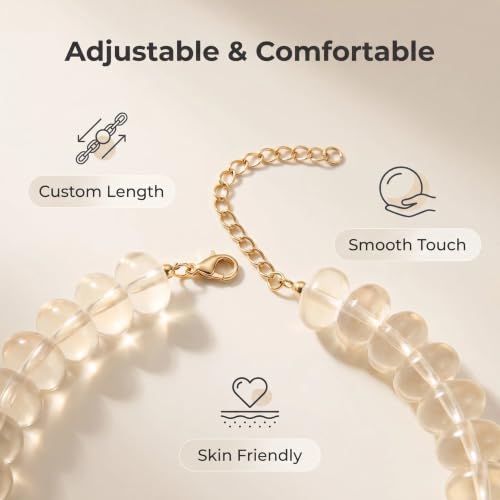 Chunky Beaded Statement Necklace for Women, Colorful Rondelle Bead, Bohemian Style, Adjustable Length, Summer Beach Accessory - color: White