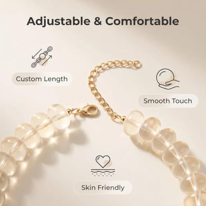 Chunky Beaded Statement Necklace for Women, Colorful Rondelle Bead, Bohemian Style, Adjustable Length, Summer Beach Accessory - color: White