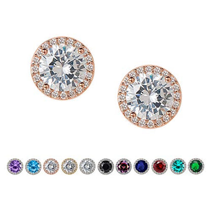 SWEETV Cubic Zirconia Stud Earrings, 8mm Round Cut, Rhinestone Hypoallergenic Earrings for Women & Girls | 9mm Round Cut Hypoallergenic 925 Sterling Silver Stud Earrings for Bridal Bridesmaid Prom Weddings Parties,Silver - color: 02.Rose Gold