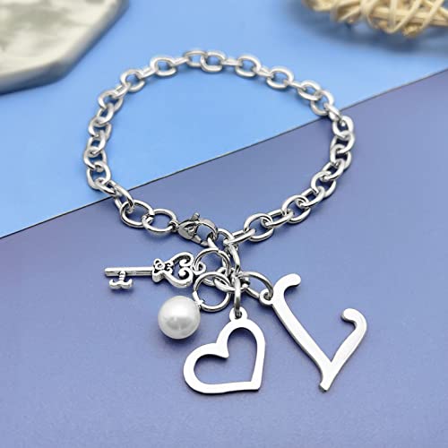 Initial A-Z Bracelets Gift for Women Girls Stainless Steel Chain Bracelet 26 Alphabet Jewelry Gifts for Birthday Anniversary Letter Bracelet Monogram Gifts for Sister Friend Girlfriends Mom 8.26 Inch - color: L