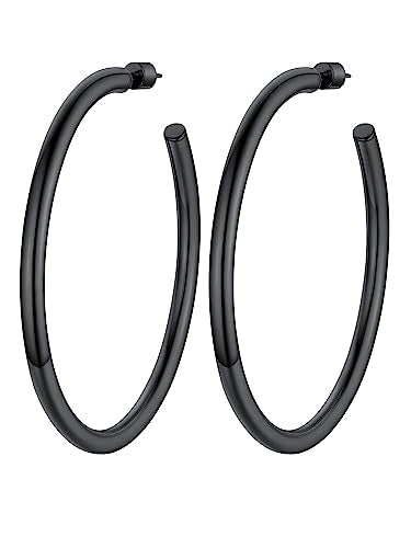 PROSTEEL Chunky Hoop Earrings for Women 14K Gold Plated/Black/Silver | 20/30/40/50/60/70/80mm Stainless Steel Thick Big Round Hoop with Waterproof and Non Tarnish Trendy Jewelry with Gift Box - color: 2. Black, size: 80MM