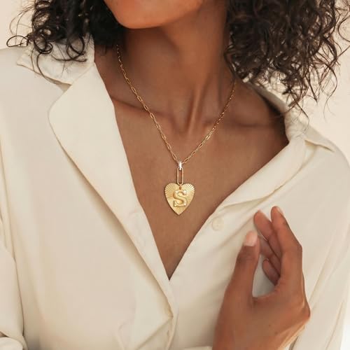 Tredny Heart Initial Necklace - 14K Gold Plated Zirconia Letter A-Z Necklaces for Women, Dainty Initial Heart Charm, Womens Gold Jewelry Personalized Anniversary Birthday Gifts - color: S