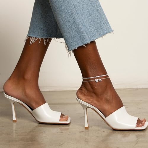 Heart Initial Silver Anklets for Women Waterproof Dainty Silver Plated ankle bracelets for women Large Ankle Women's Anklets Tennis ankle bracelets Non Tarnish Summer Beach Foot Jewelry - style: Silver-A