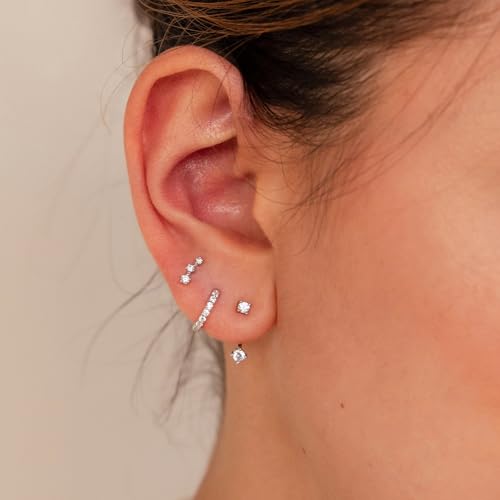 3 Pairs Mini Hoop Earrings Set Turquoise Cubic Zirconia Huggie Hoop Cartilage Earring Ear Cuff for Women (Turquoise/CZ) - color: Style A-Silver