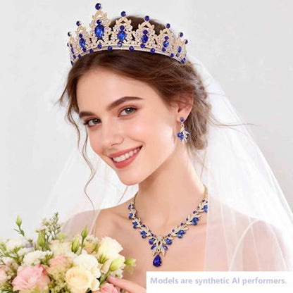 Kamirola - Queen Crown and Tiaras Princess Crown for Women Crystal Headbands for Bridal, Princess for Wedding and Party - color: Gold Blue