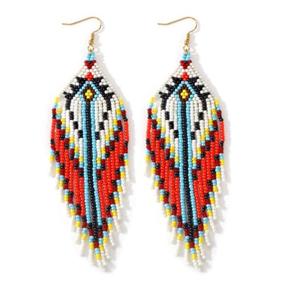 Bohemian Tassel Colorful Beaded Earrings For Women Trendy, Long Fringe Feather Drop Jewelry Handmade Gifts. - color: color4