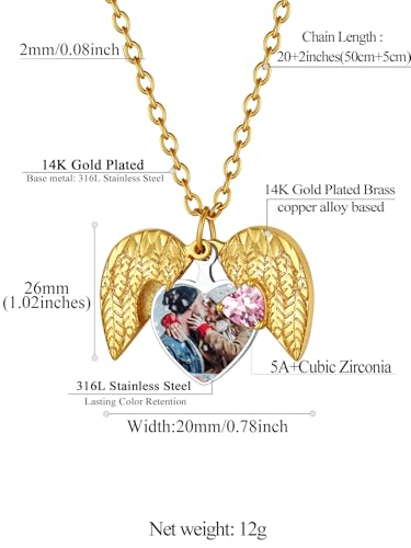 FindChic Locket Necklace for Women Custom Photo Memorial Gifts 4 Colors | Silver/Black/Rose Gold/Gold Plated Personalized for Loved Ones, Birthday Valentine's Day Keepsake - style: 04. Birthstone Style 1-Gold