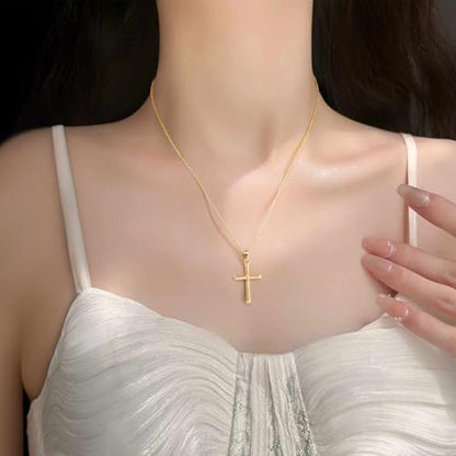 Cross Necklace for Women Gold Cross Necklaces for Women | Cross Chain 14K Gold Cross Necklace for Women Beauty Gold Faith Pendant Necklaces for Women Cross Necklaces 20/25mm - size: 25MM