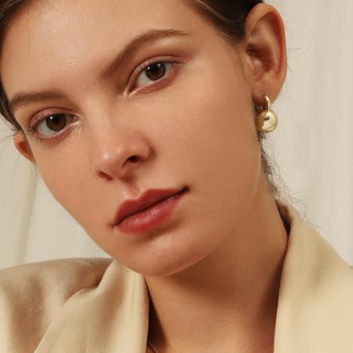 14k Gold Plated Ball Dangle Earrings for Women Sterling Silver Ball Drop Earrings Hypoallergenic Round Balls Hoop Earring Leverback Lightweight Earrings Fashion Jewelry - color: 01-gold