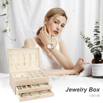 Jewelry Box, 3-Tier with 2 Drawers, Beige, Modern, Women's Jewelry Organizer - color: 3-Layer Apricot, size: 3-Layer