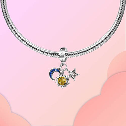 Family Love Mother Daughter Grandma Charm 925 Sterling Silver fits Bracelets Necklace Pendant Bead Charms Jewelry Gift for Women Family Friends - color: Sun Star Moon Charm