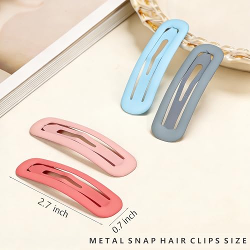 24 Pcs Rectangle Snap Hair Clips for Women Girls, 2.7 inch Large No Slip Matte Metal Hair Barrettes for Thick Thin Fine Hair - color: Grey/Sky Blue/Dark Blue/Green/Pink/Red