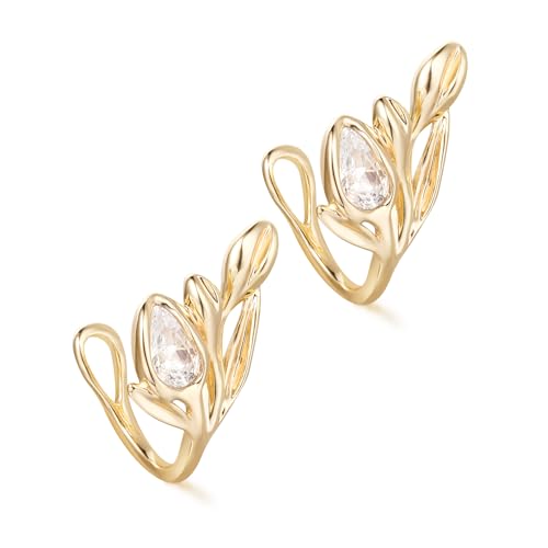 Women Ear Cuff Earring Gold Non Pierced Ear Cartilage Clip on Wrap Hoop 14K Gold Filled Tiny Boho Beach Simple Minimalist Delicate Handmade Hypoallergenic Jewelry Gift-Sold as Single/Pair - style: Tulip Flower / Pair