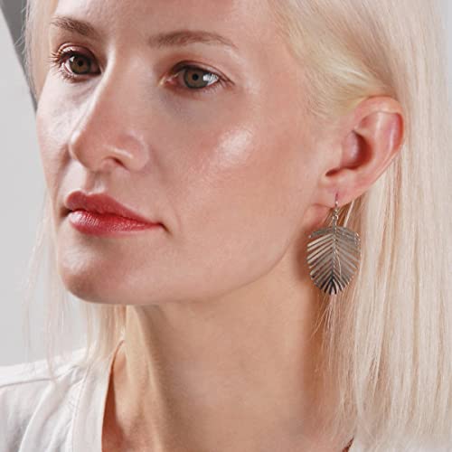 Palm Leaf Earrings for Women - Boho Tropical Dangle Earrings | Plated in Gold Tone or Silver Tone - color: 2" inch - Silver