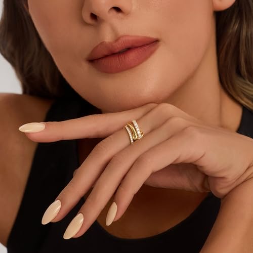Cicy Bell Interlocking Ring for Women 18k Gold Plated CZ Stack Ring Set - color: Style D-Gold, size: 7