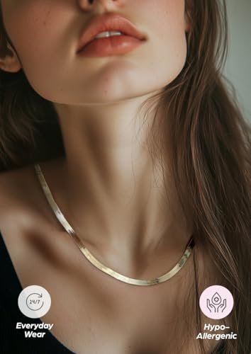 Herringbone Chain Necklace for Women Men 18K Gold Over Italian 925K Stamped Solid Sterling Silver, 3.4mm-5.5mm-7mm-9.4mm-11mm Wide Flat Snake Chain, Made in Italy - size: 16 Inch, style: WIDTH - 7MM