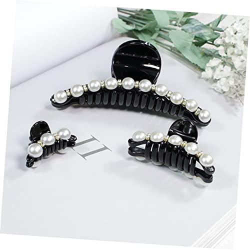 Snap Barrettes for Women Black Pearl Clips Fashion Style Hair Clip Set 3 Sizes Included