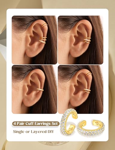 LOLIAS 4 Pairs Ear Cuffs Non Piercing - 14K Gold Plated Ear Cuff Earrings for Women Ear Cuff for Non Pierced Ears Clip on Cartilage Earring Adjustable Fake Earrings Set - style: Double-14K Gold Plated
