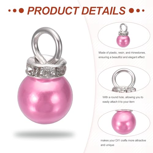MECCANIXITY 100Pcs Imitation Pearl Pendant 10mm Faux Pearl Beads with Rhinestone for Dangle Jewelry Making Earrings Necklace Bracelets Crafts, Bright Pink - color: Bright Pink