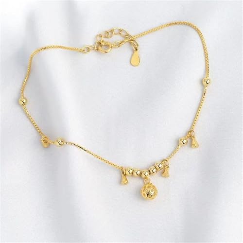 14K Gold Bell Adjustable Anklet Bracelets for Women Trendy, Dainty Round Charm Ankle Bracelet Chain, Fashion Waterproof Summer Foot Jewelry, Anniversary Birthday Valentine's Day Gifts.