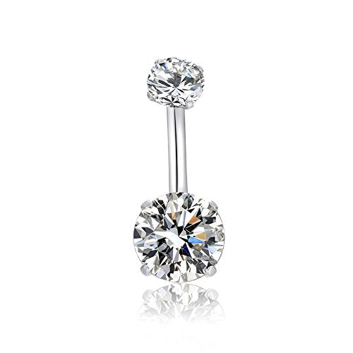 HQLA 14G Belly Button Rings Surgical Stainless Steel Round Cubic Zirconia Navel Barbell Stud Body Piercing - color: Clear