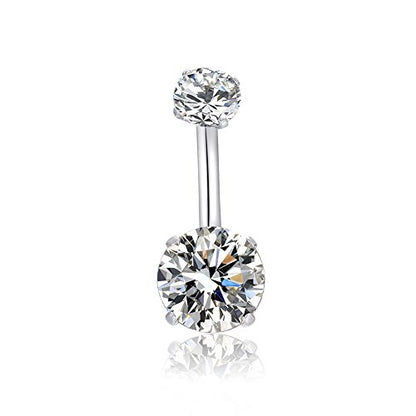 HQLA 14G Belly Button Rings Surgical Stainless Steel Round Cubic Zirconia Navel Barbell Stud Body Piercing - color: Clear