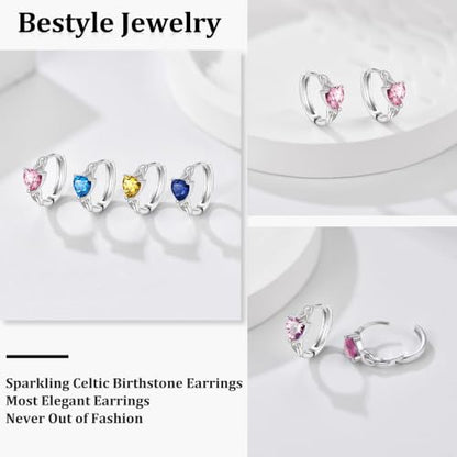 Bestyle 925 Sterling Silver Huggie Hoop Earrings Small Birthstone Hoop Earrings for Women Hypoallergenic Silver Huggie Earring,Great Birthday Earrings Gift for Daughter Wife Mom - color: 10-Pink Tourmaline-Hoop