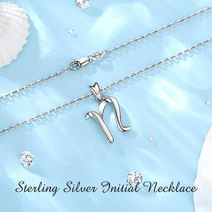 EUDORA Sterling Silver Initial Necklaces for Women, Classic 26 Letter Neckless Gifts for Girls, Sister, Mother Daughter, 18 inch Chain - style: N
