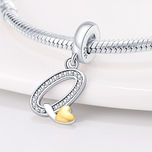 HappyStar Sterling Silver Letter Charms for Bracelets Alphabet Initial Dangle Charms Bead fit Pandora Bracelets Jewelry Gifts for Women - color: Letter charms Q