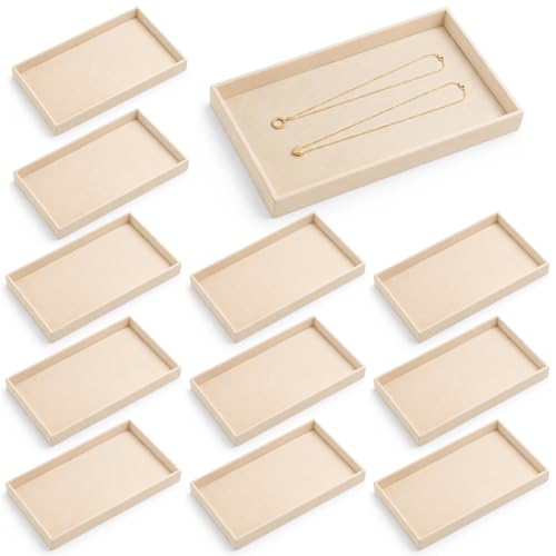 12 Pcs Velvet Jewelry Tray, 8.3x5x1 Inches Stackable Jewelry Drawers Organizer Trays JewelryStorage Display Trays for Necklace, Earring, Ring, Bracelet (Beige)