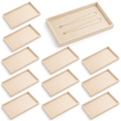 12 Pcs Velvet Jewelry Tray, 8.3x5x1 Inches Stackable Jewelry Drawers Organizer Trays JewelryStorage Display Trays for Necklace, Earring, Ring, Bracelet (Beige)