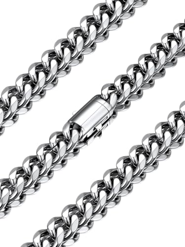 U7 Cuban Link Chain for Men, Stainless Steel Chain Necklace with Gift Box - color: a. 12mm Steel, size: 20 Inch