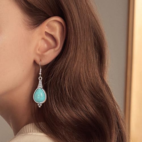 Ritach Teardrop Earrings for Women Trendy Sterling Silver Hypoallergenic Crystal Dangle Drop Earrings Set for Jewelry - color: 6dangle -turquoise