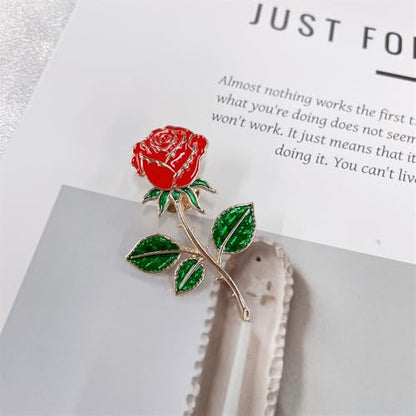 Red Rose Flower Brooch Pin for Women Girls Men Red Green Enamel 14k Gold Plated Cute Floral Lapel Pins Dress Accessories Boutonniere Corsage for Hat Bag Suit Tie Jewelry for Wedding Anniversary