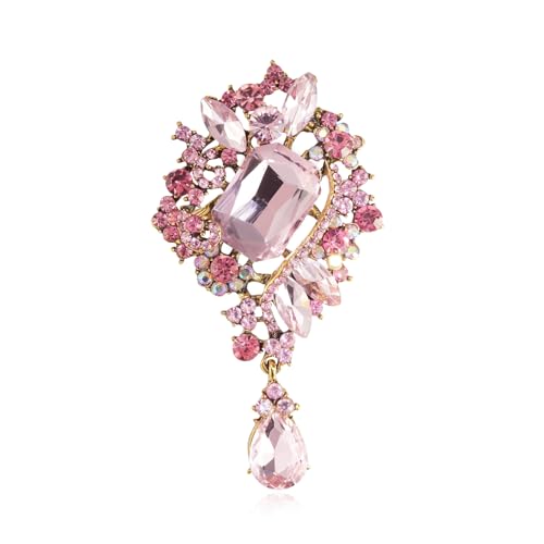 YOQUCOL Retro Austrian Crystal Big Brooch Pin for Women Large Flower Shape Brooches Lapel Pins for Sweater,Coat Dress Accessories - color: B-Pink