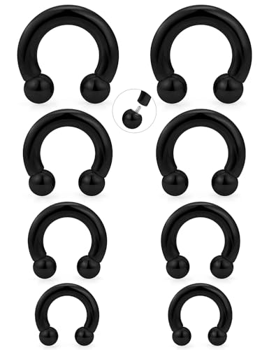 20G-00G Septum Rings Ear Gauges Earrings Stretching Kit 316L Surgical Steel Horseshoe Septum Pa Piercing Jewelry for Women 10mm 12mm 14mm 16mm - color: Black, size: Gauge: 2G, Inner Dia: 12mm 14mm 16mm 19mm