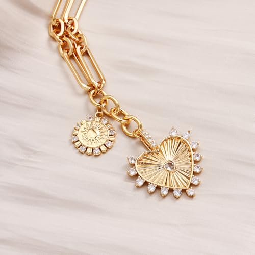 ORIGENCE Sun Heart Necklace for Women 18K Gold Plated Heart Pendant Necklace Chunky Chain Choker Necklaces Hip Hop Charm Necklaces Trendy Unisex Jewelry - style: ZCharm-Gold